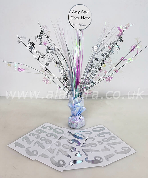Silver & White Personalised Centre Piece Any Age